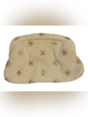 Lumured Vintage Corde Bead Embellished Cream Floral Evening Clutch bag from 50’s